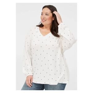 Lane Bryant White Cream Star Print Waffle Knit Shirt Sz.18/20W